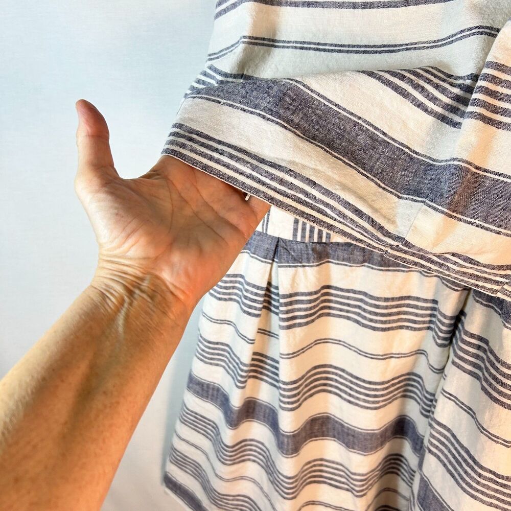Madewell Women's Ivory Navy Striped Overlay Cross Back Sleeveless Dress Size 6 - Picture 6 of 16